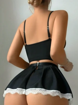 Set Lenjerie Sexy pentru Femei 5 Piese Inclusiv Sutien cu Sarma Chilot Tanga Portjartier si 2 Jartiere 2